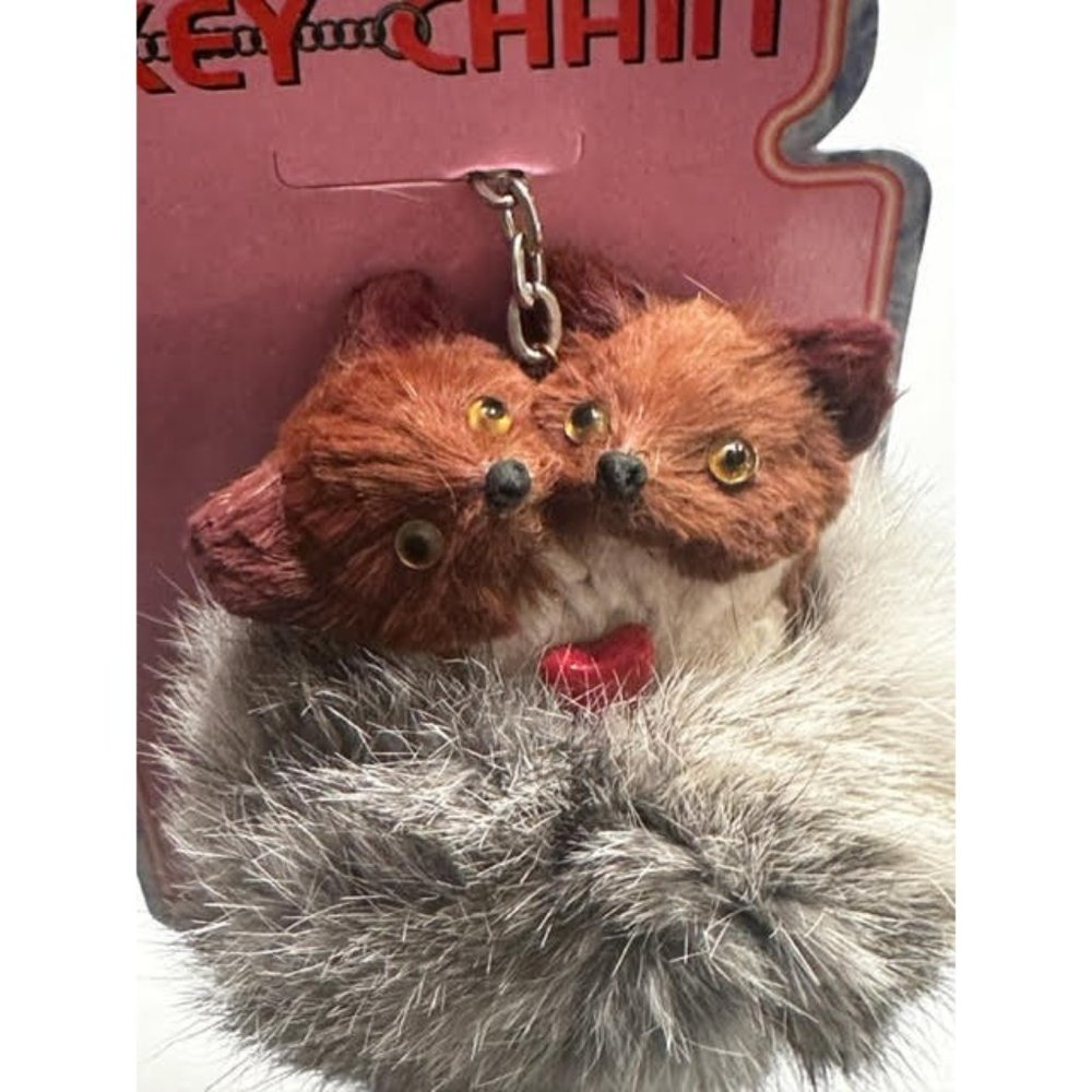 1999 Fluffy Keychains- Brown Fox Dog white chin Fur